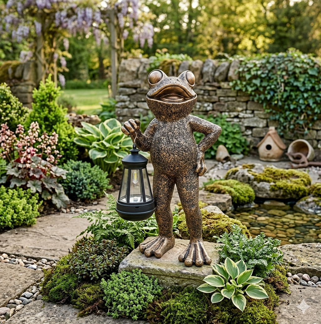 SOLAR - FROG WITH LANTERN - 14.5X10X30.5CM | Plants N Logs