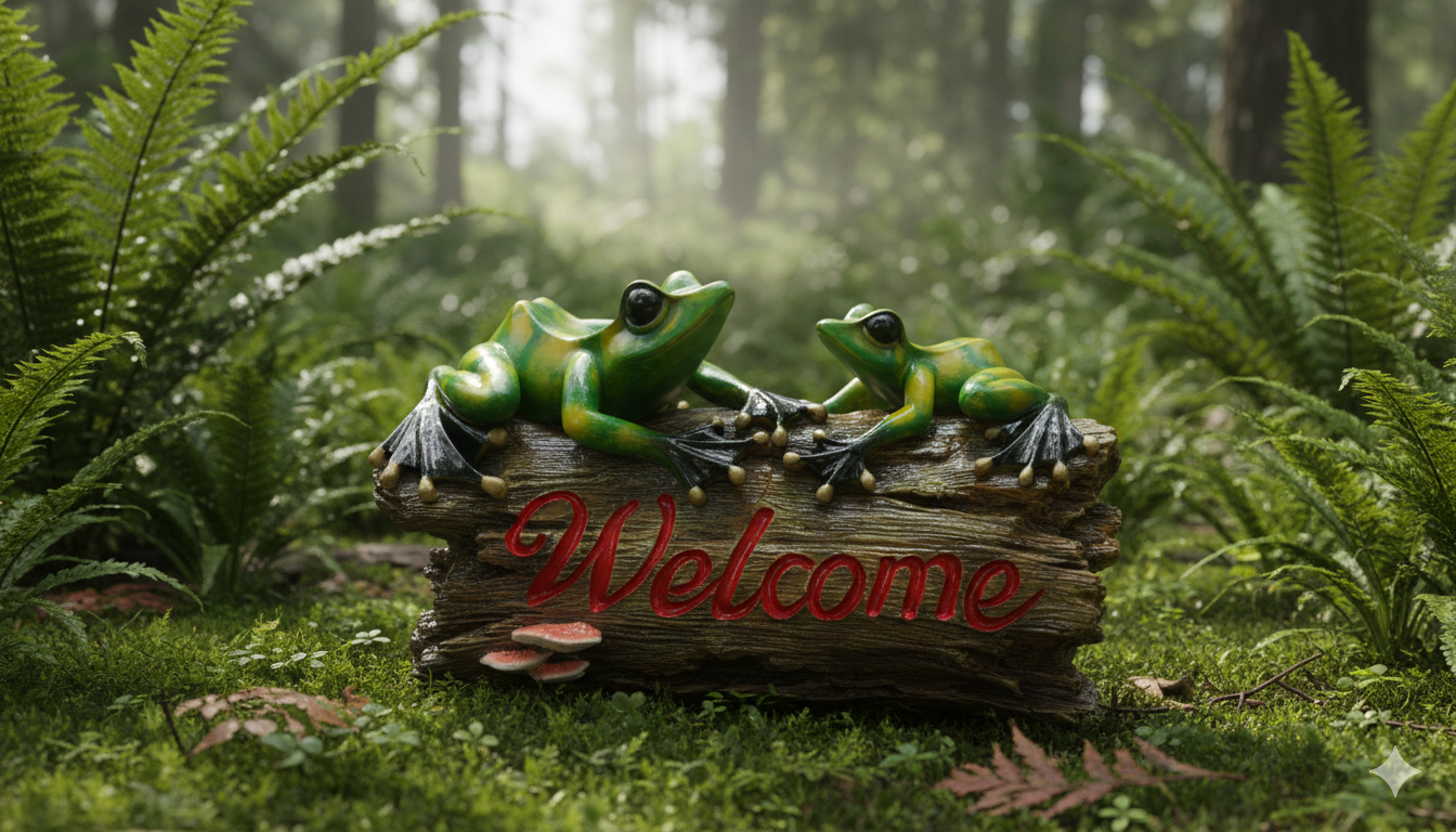 20cm Green Marble Look Frog Twin On Welcome Log | Plants N Logs